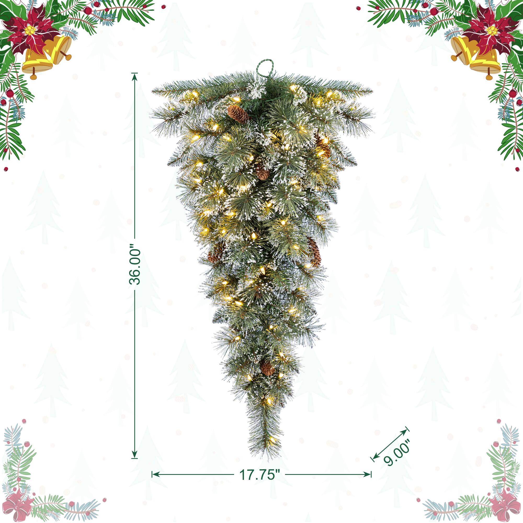 Glitzhome® 3ft Pre-Lit Frosted Greenery Pinecones Christmas Teardrop, LED Lights and Timer